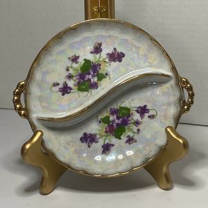 Sweet Violet Small Nut or Candy Dish w Gold Trim